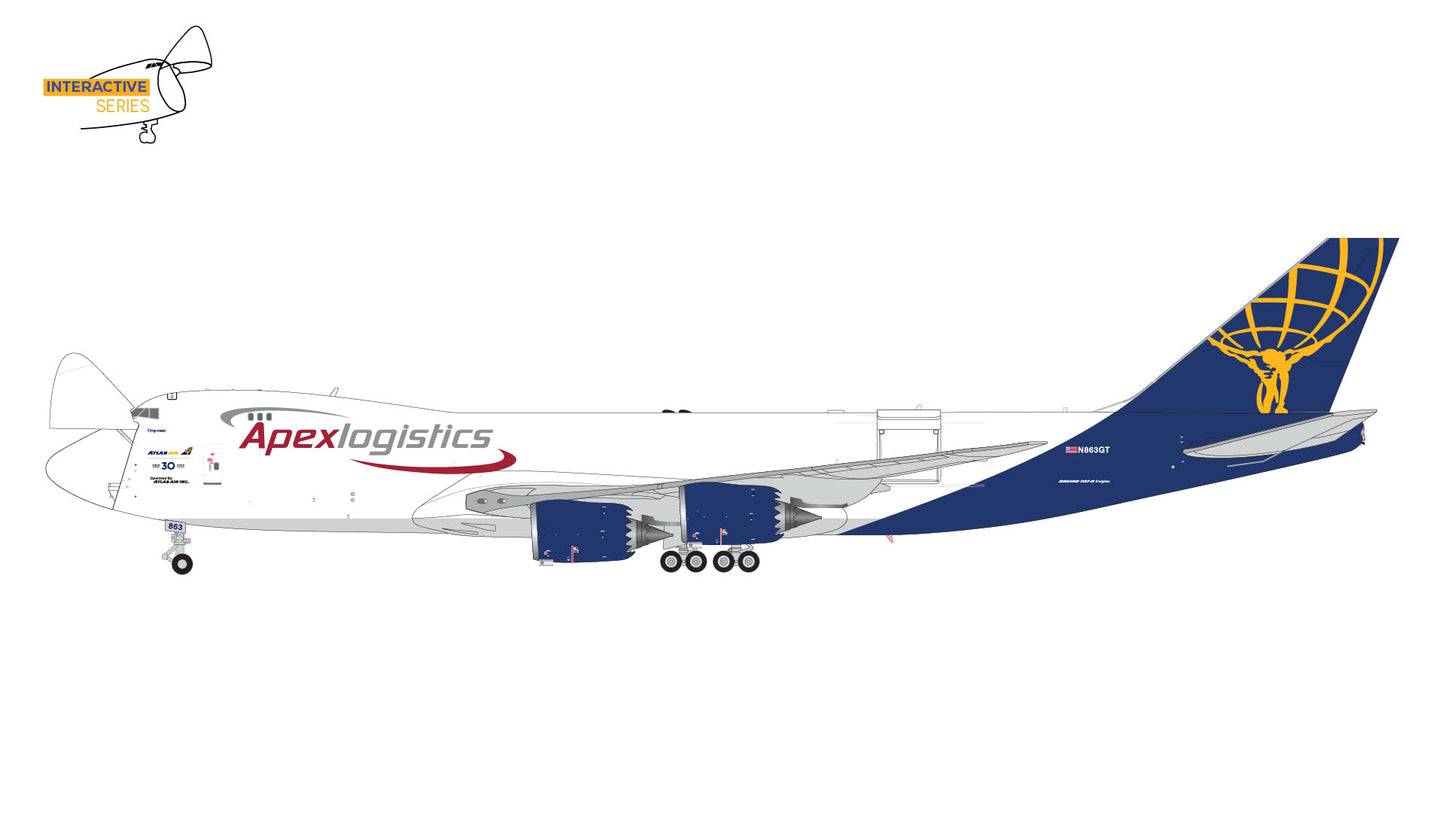 Gemini Jets G2GTI1238 1:200 Atlas Air/Apex Logistics B747-8F N863GT (Final 747) (Interactive Series)