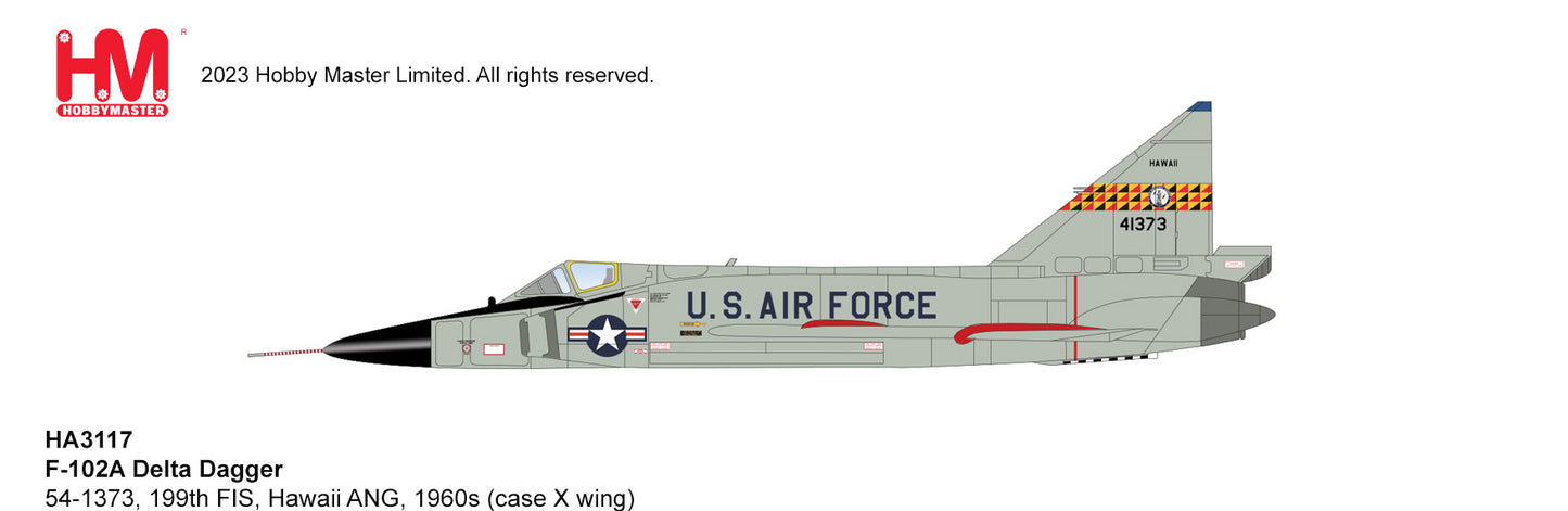 Pre-Order Hobby Master HA3117 1:72 F-102A Delta Dagger 54-1373, 199th FIS, Hawaii ANG, 1960s (case X wing)