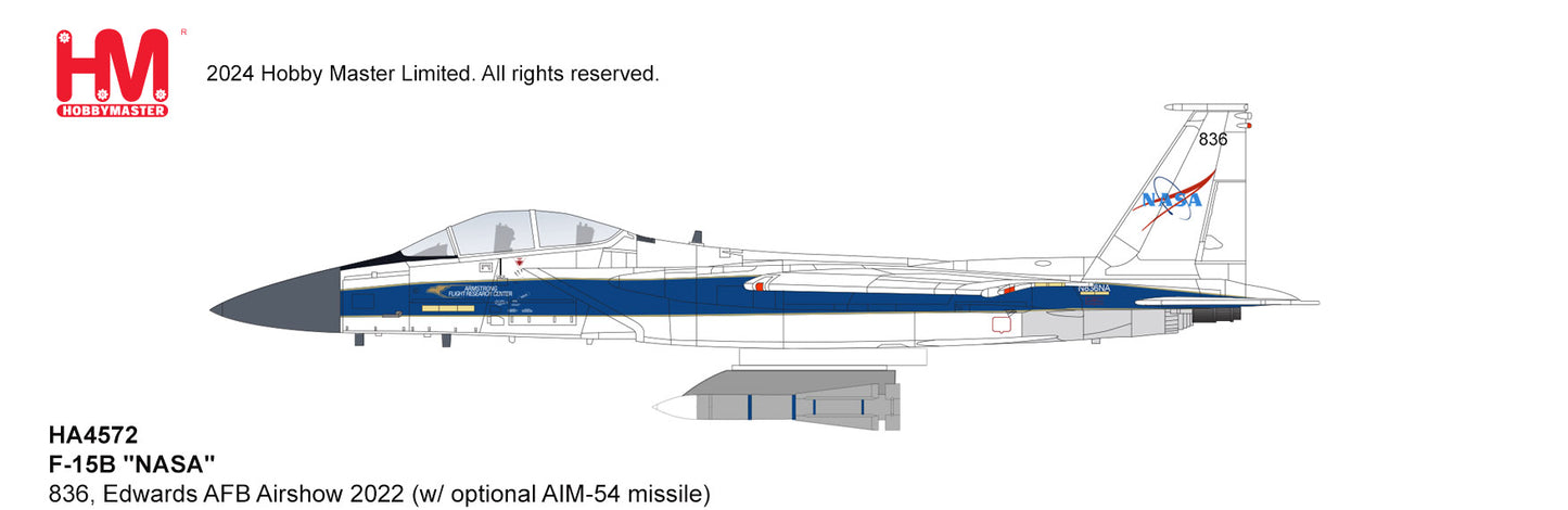 Pre-Order Hobby Master HA4572 1:72 F-15B "NASA" 836, Edwards AFB Airshow 2022 (w/ optional AIM-54 missile)