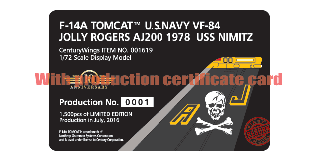Century Wings 001619 1:72 F - 14A Tomcat US NAVY VF - 84 JOLLY ROGERS AJ200 1978 USS NIMITZ (Flap & Slat Down)