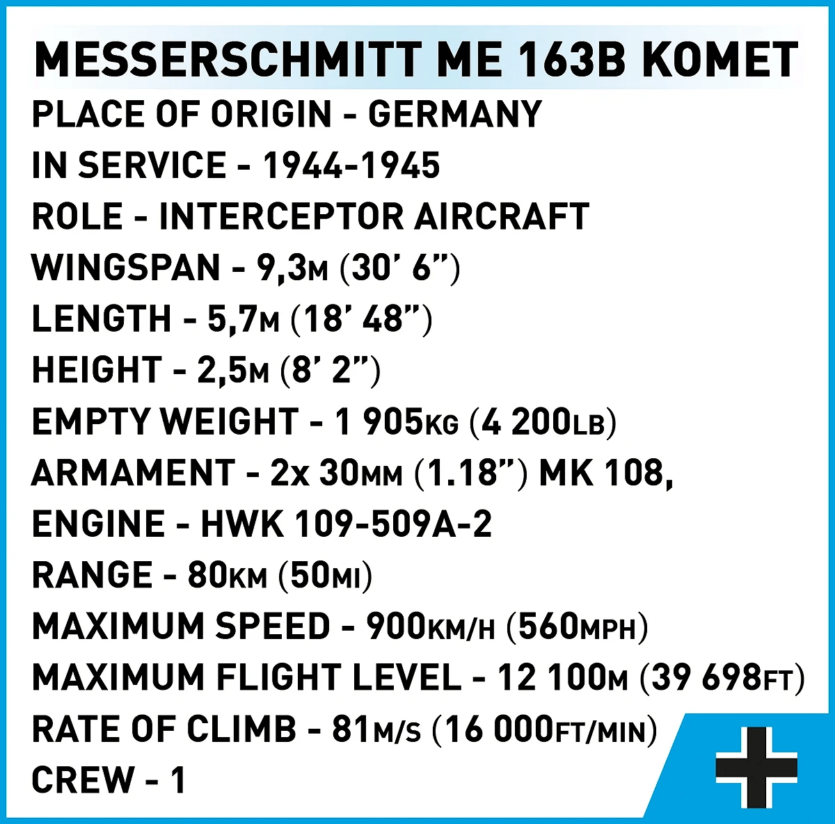 Cobi 5766 1:32 Messerschmitt Me 163B Komet
