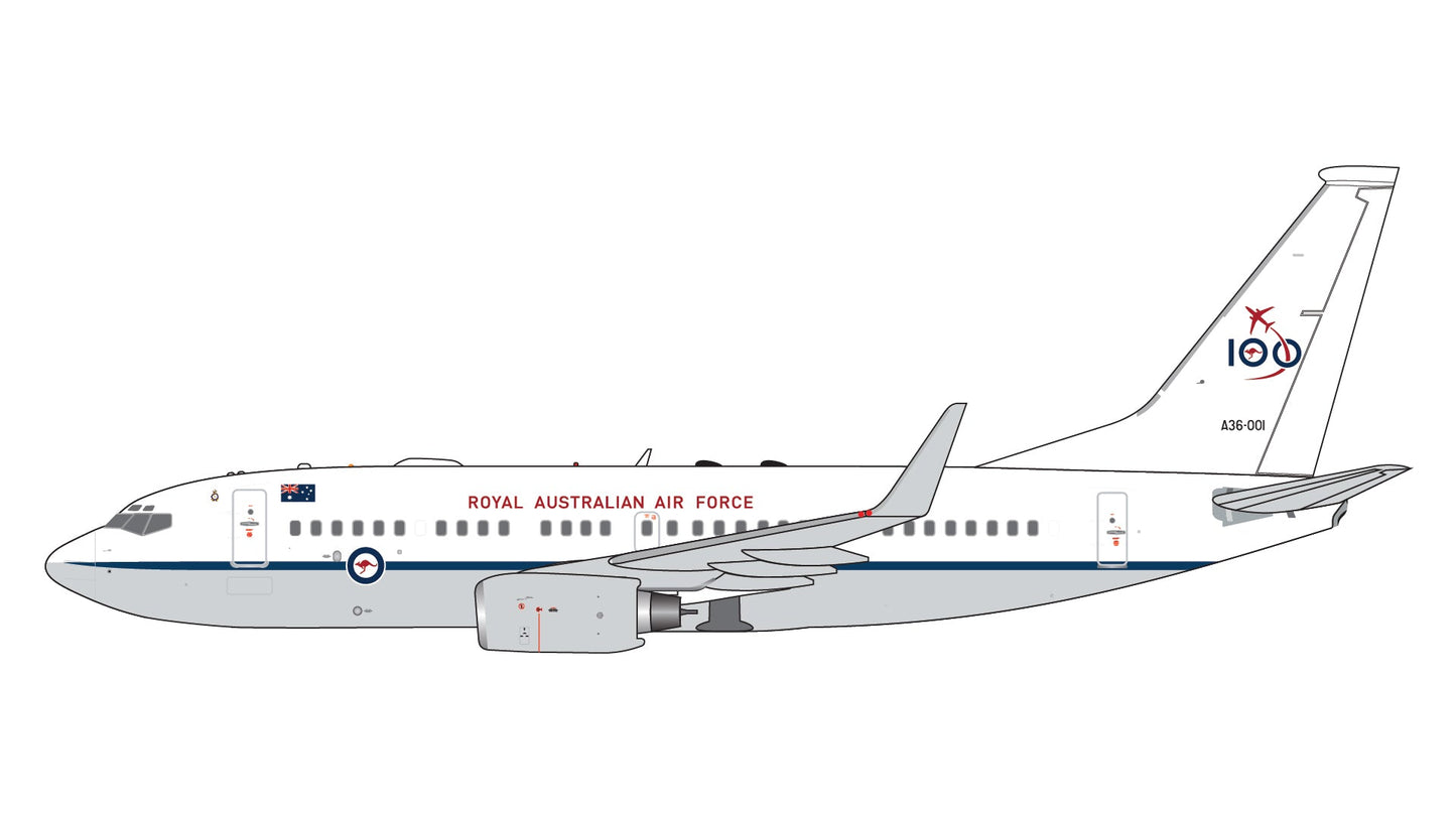 Gemini Jets GMRAA135 1:400 Royal Australian Air Force B737 - 700W (BBJ) A36 - 001 “RAAF 100 Years”