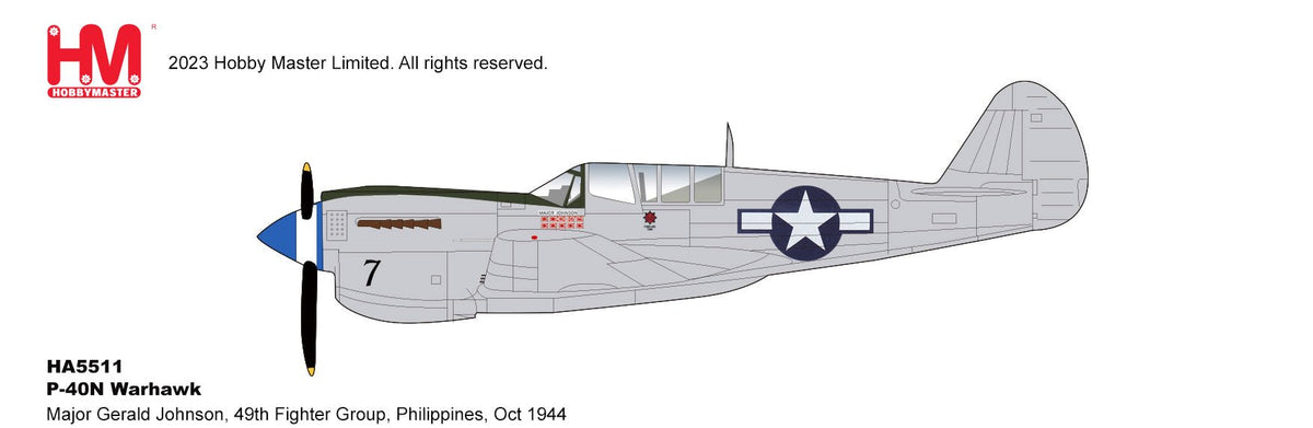 Hobby Master HA5510 1:72 P - 40N Warhawk Major Gerald Johnson, 49th Fighter Group, Philippines, Oct 1944