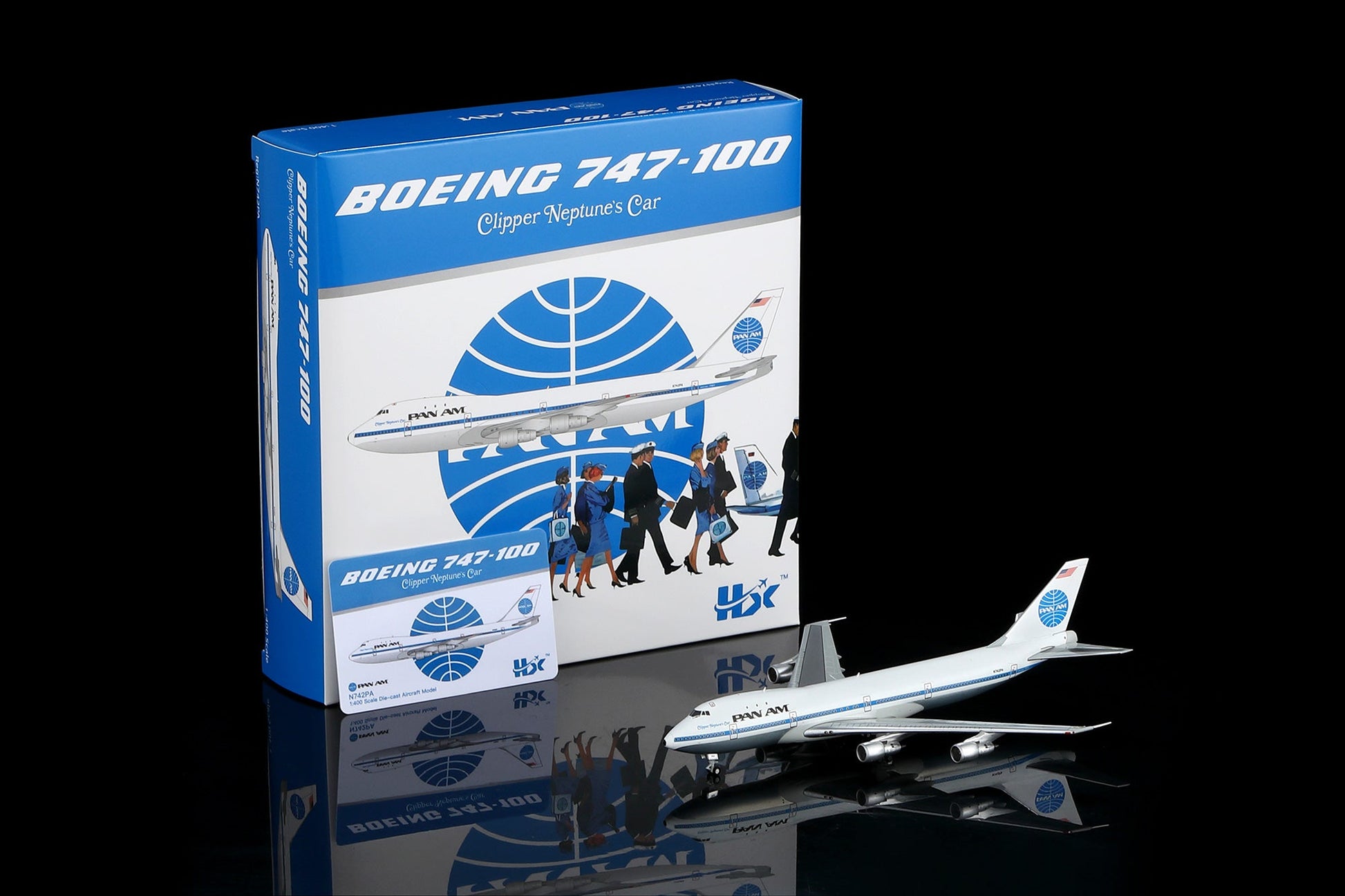 HX Models B551411PF 1:400 Pan Am B747-100 N742PA "Clipper Neptune's Car" "Flaps Down"