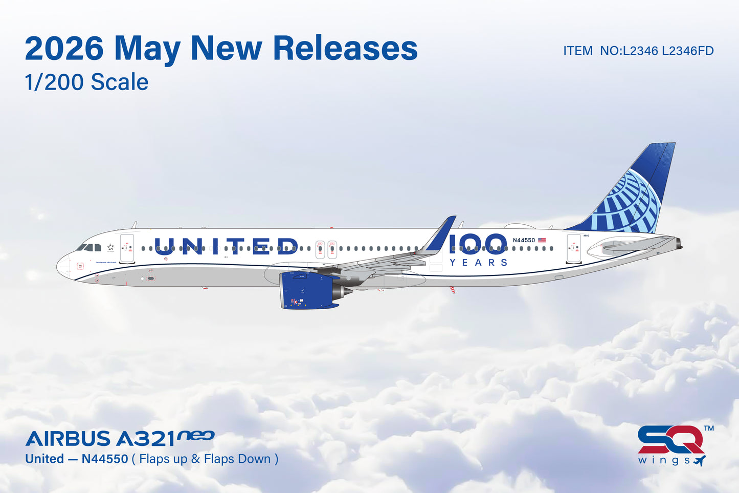 Pre-Order SQ Wings L2346 1:200 United Airlines A321 N44550
