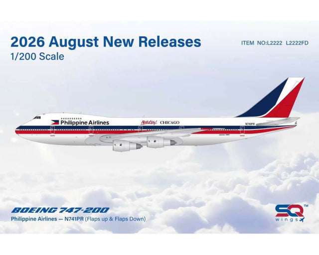 Pre-Order SQ Wings L2222 1:200 Philippine Airlines B747-200 N741PR Mabuhay!