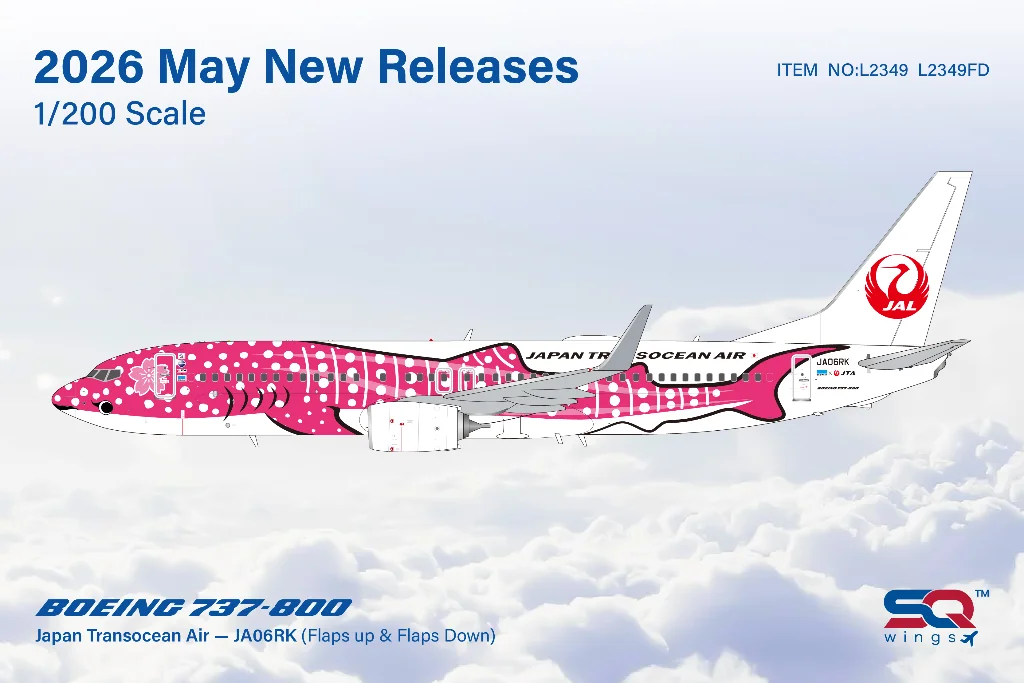 Pre-Order SQ Wings L2349FD 1:200 Japan Transocean Air B737-800 JA06RK Sakura Jimbei/"Flaps Down"