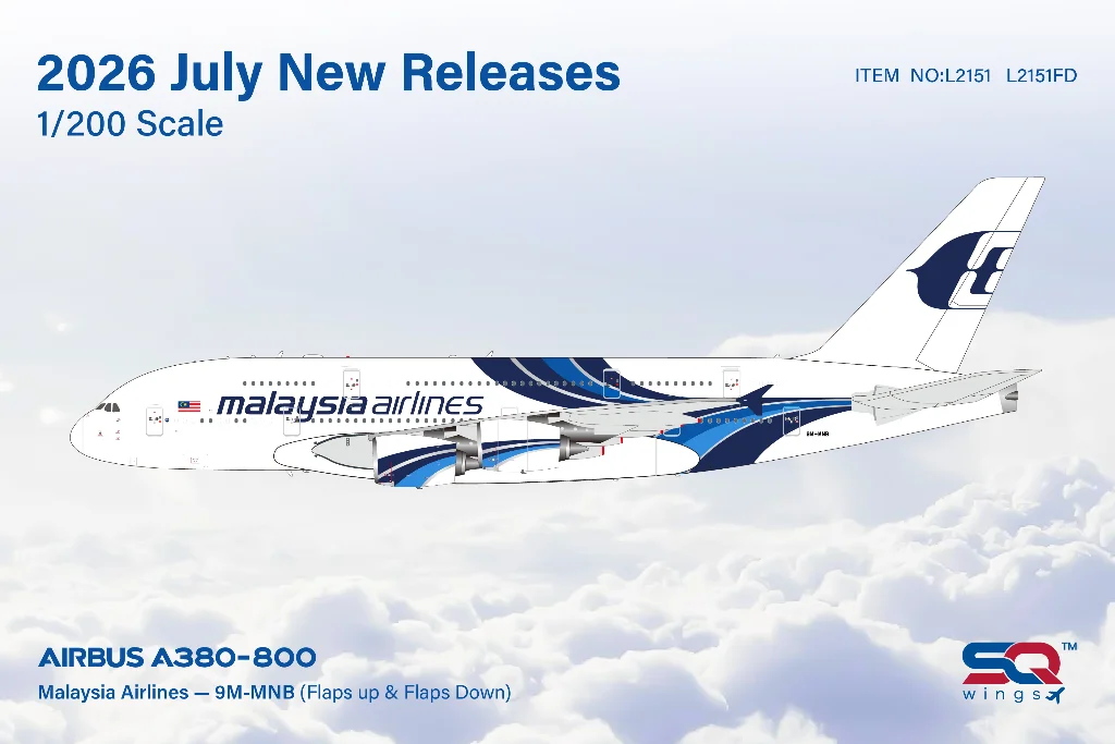 Pre-Order SQ Wings L2151FD 1:200 Malaysia Airlines A380 9M-MNB "Flaps Down"