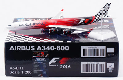 Pre-Order SQ Wings L2172FD 1:200 Etihad Airways Airbus A340-600 A6-EHJ "ABU DHABI GRAND PRIX 2016" "Flaps Down"