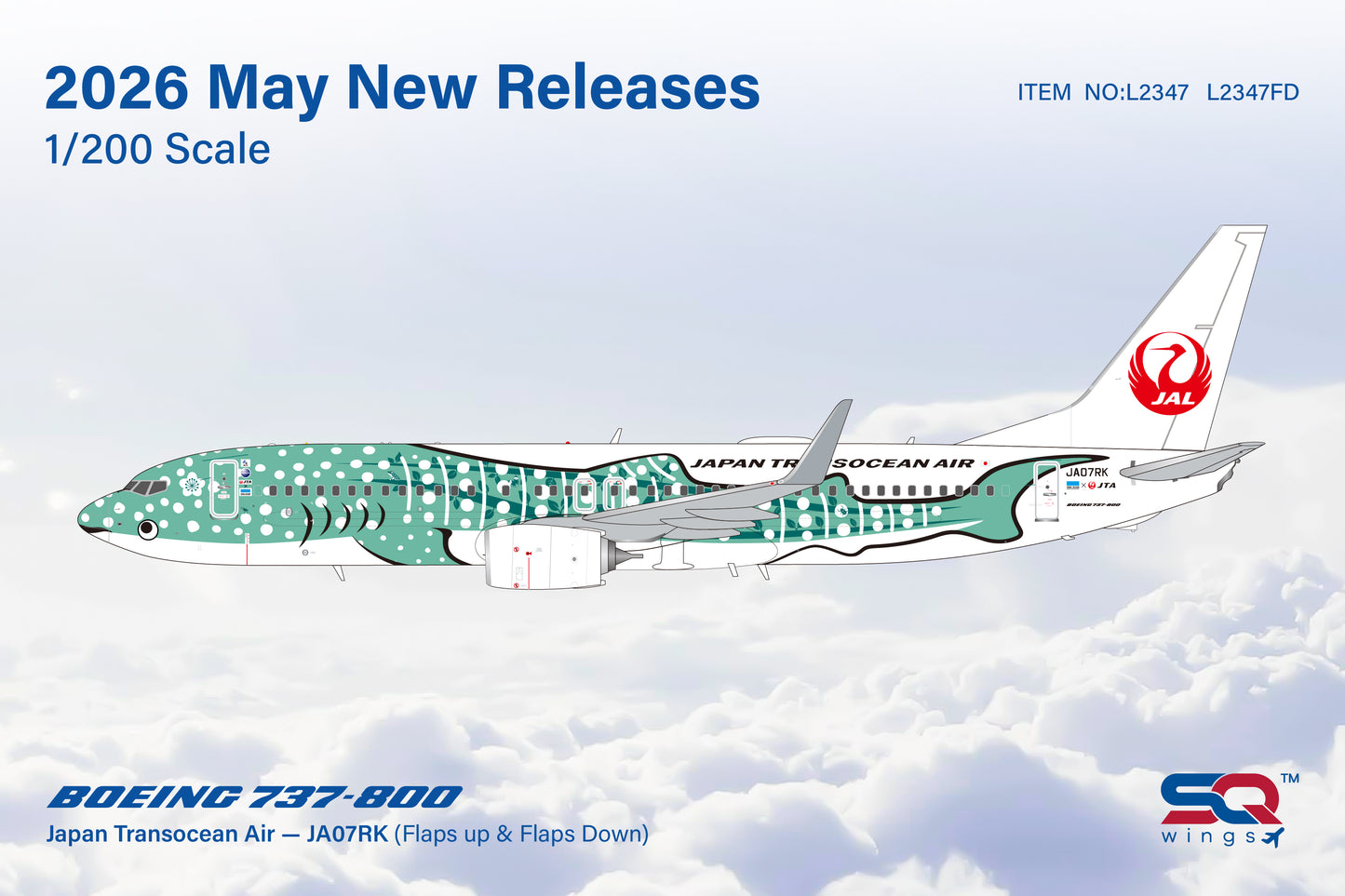 Pre-Order SQ Wings L2347FD 1:200 Japan Transocean Air B737-800 JA07RK Yui Jinbei/"Flaps Down"