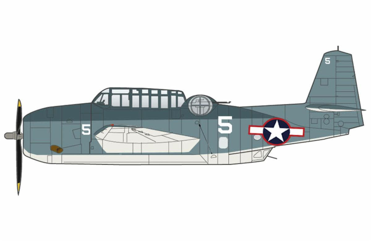 Pre-Order Hobby Master HA1225 1:72 TBF-1 Avenger white 5, USS Ranger, 9 Sept 1943