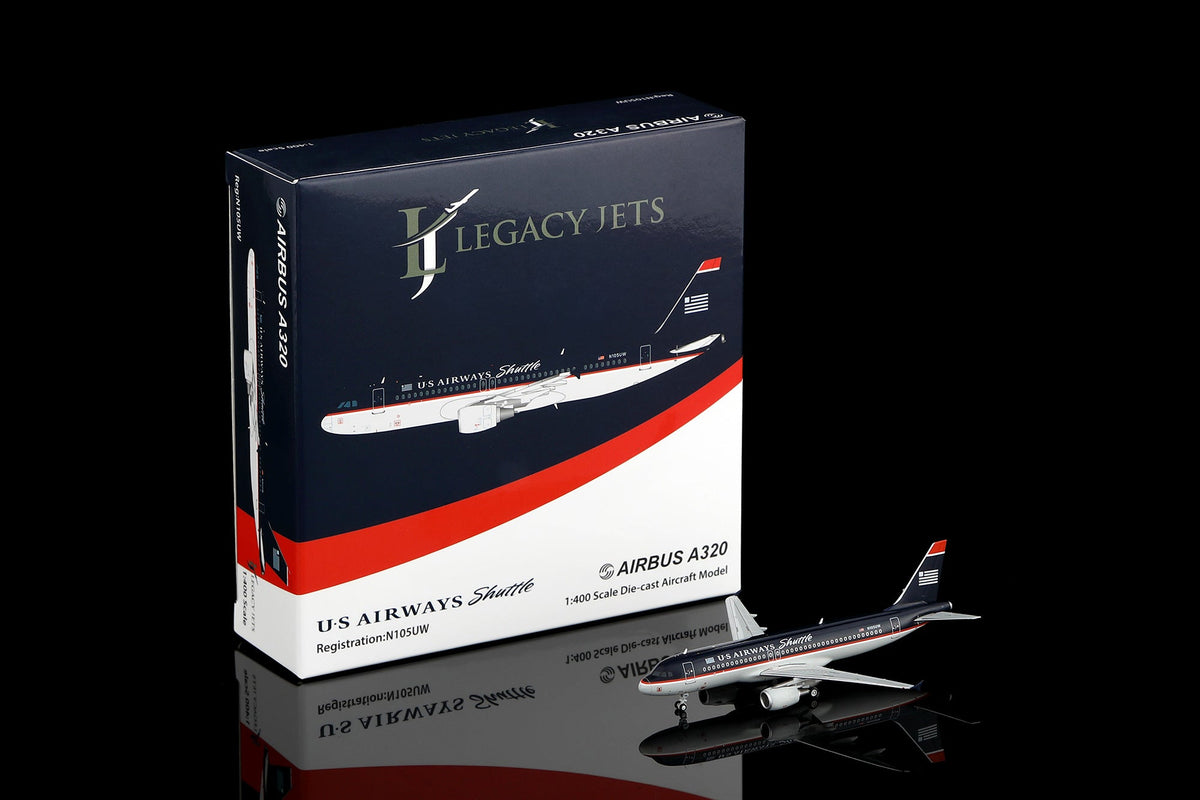 Legacy Jets 1:400 scale US Airways "Shuttle" Airbus A320 N105UW diecast model airplane
