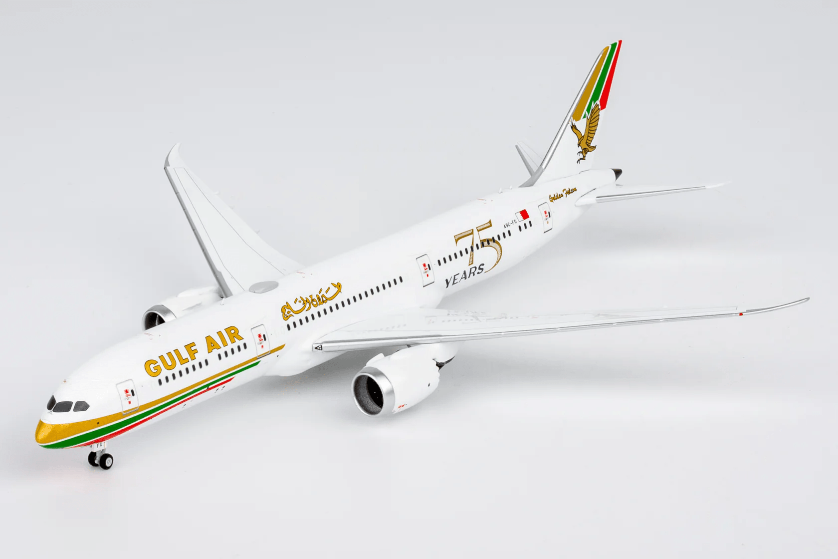 NG Models 55156 1:400 Gulf Air 787 - 9 Dreamliner A9C - FG (1976 retro cs, "75 Years" sticker)
