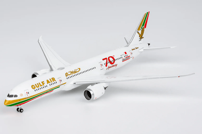 NG Models 55157 1:400 Gulf Air 787 - 9 Dreamliner A9C - FG (1976 retro cs, "70 Years" sticker)