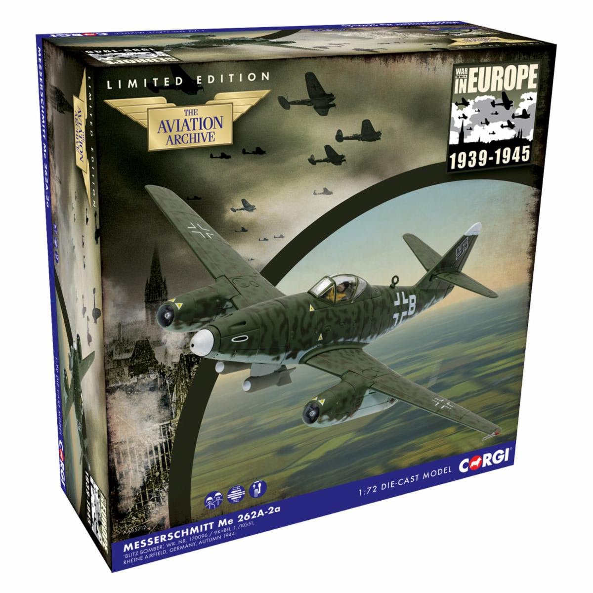 Pre - Order Corgi AA35712 1:72 Messerschmitt Me 262A - 2a, ‘Blitz Bomber’, 1944