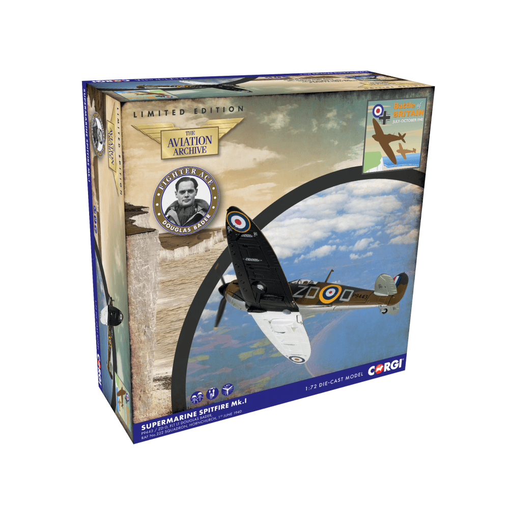 Pre - Order Corgi AA39216 1:72 Supermarine Spitfire MkI RAF No.222 Sqn Flt Lt Douglas Bader (Battle of Britain 85)