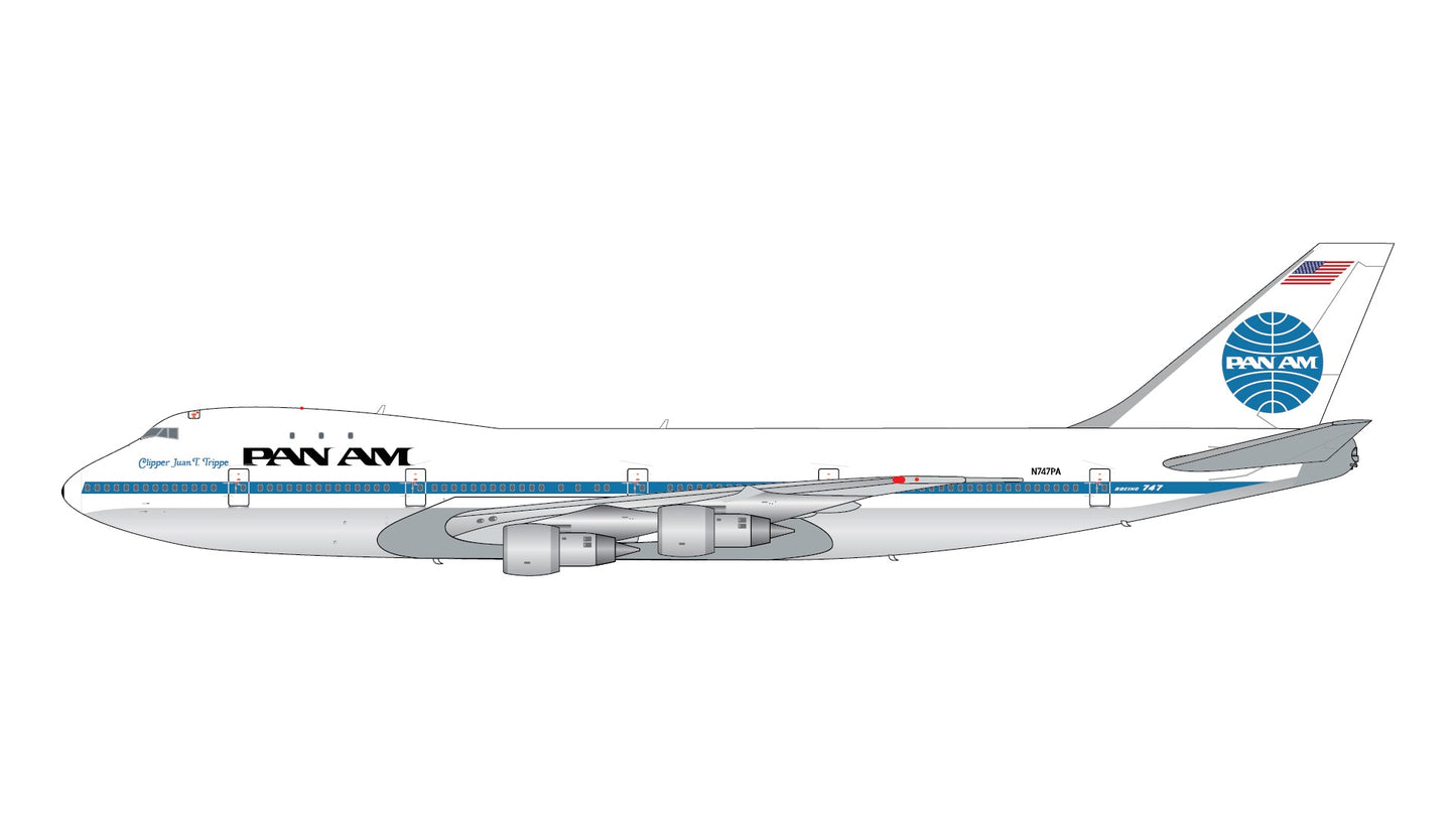 Pre - Order Gemini Jets G2PAA1248 1:200 Pan Am B747 - 100 N747PA “Clipper Juan T. Trippe” (1970s livery; polished belly