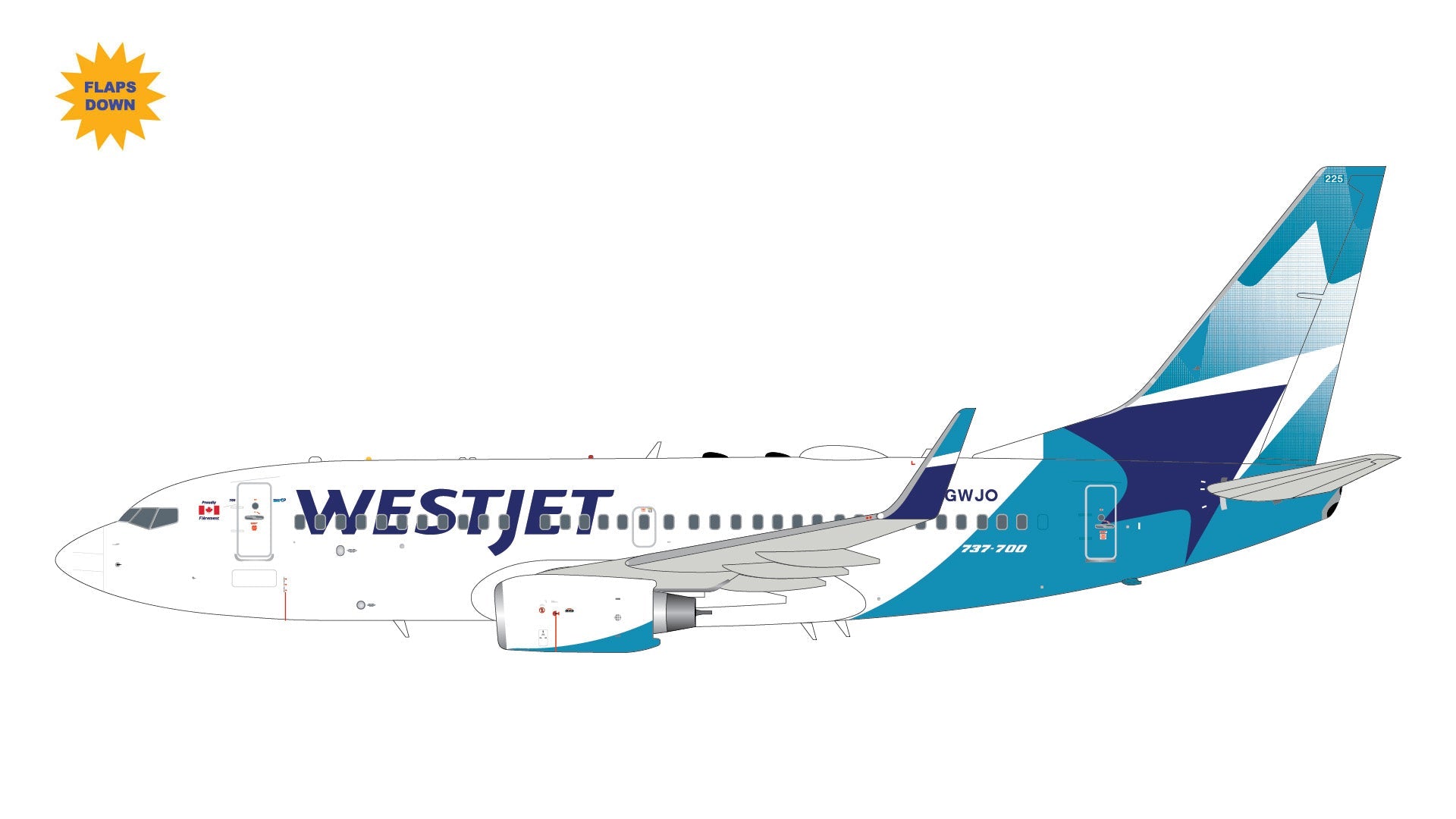 Pre - Order Gemini Jets G2WJA1431F 1:200 WestJet Airlines Boeing 737 - 700W "Flaps Down" C - GWJO