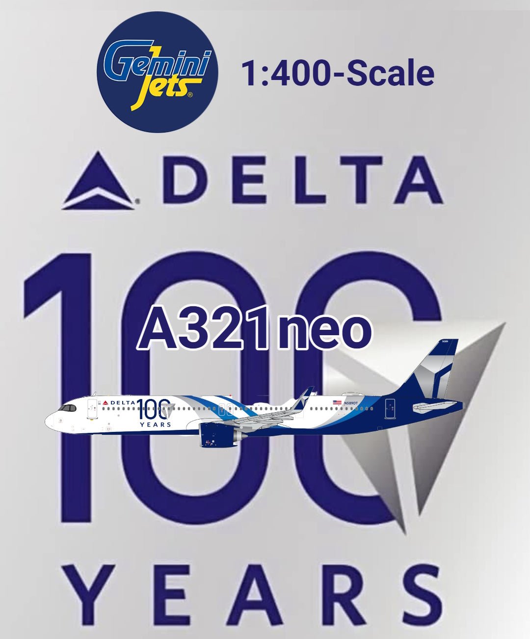 Pre - Order Gemini Jets GJDAL2334 1:400 Delta Air Lines A321neo N589DT "100 Years"
