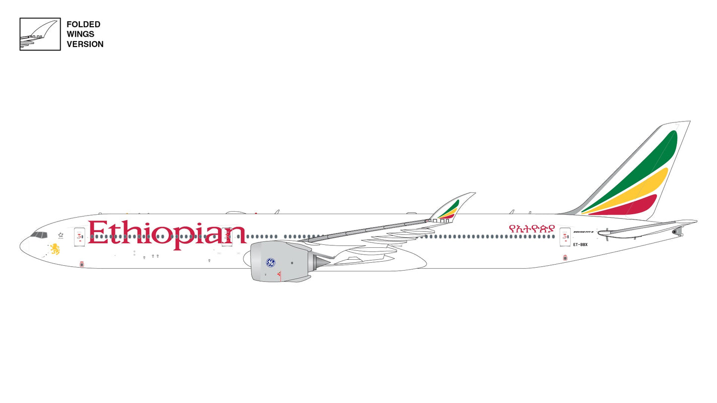 Pre - Order Gemini Jets GJETH2280 1:400 Ethiopian Airlines B777 - 9 ET - BBX (folded - wings version)