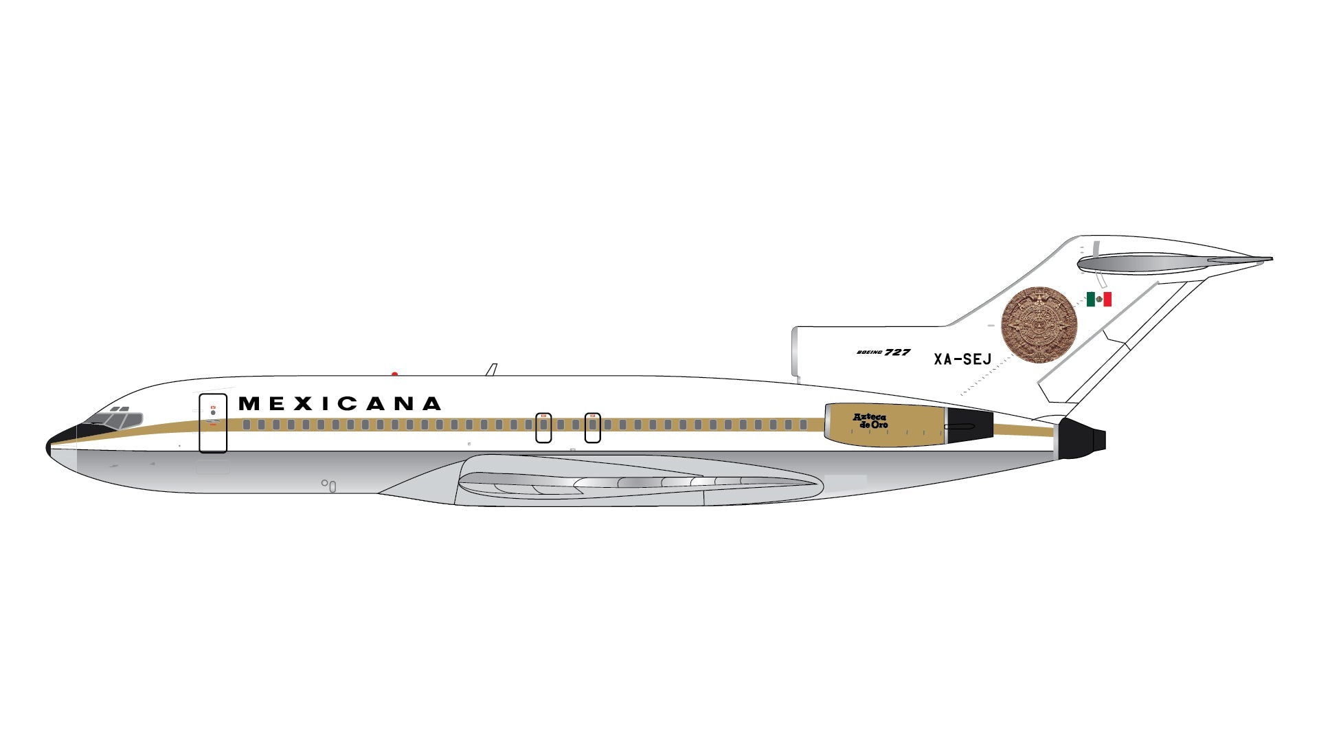 Pre - Order Gemini Jets GJMXA2351 1:400 Mexicana B727 - 100 XA - SEJ "Azteca de Oro," polished belly"