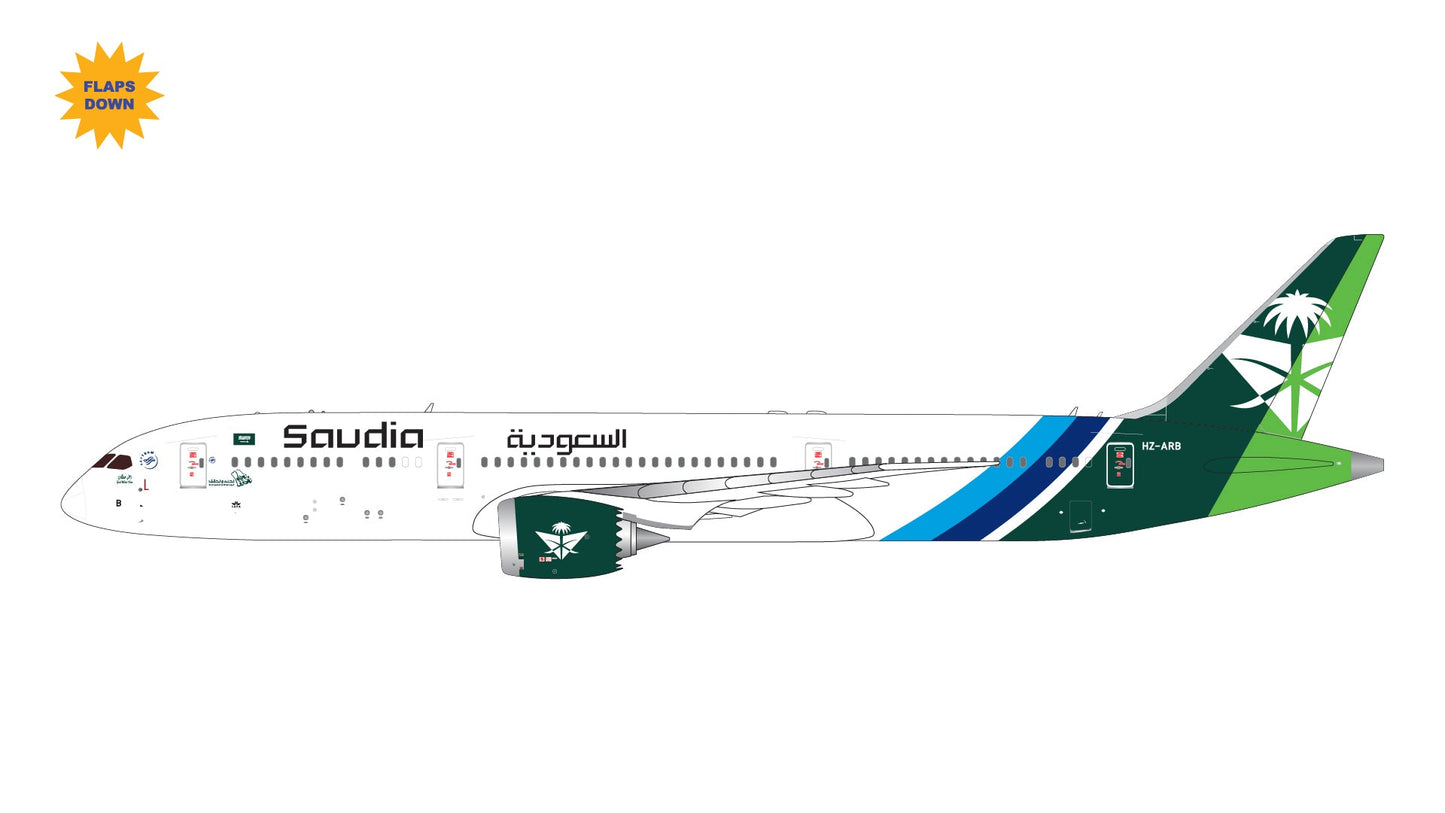 Pre - Order Gemini Jets GJSVA2310F 1:400 Saudi Arabian Airlines B787 - 9 HZ - ARB “National Day” livery (flaps down)