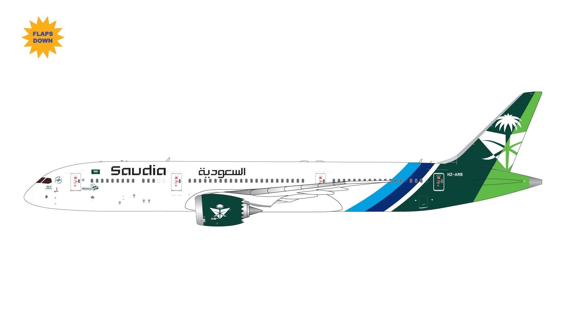 Pre - Order Gemini Jets GJSVA2310F 1:400 Saudi Arabian Airlines B787 - 9 HZ - ARB “National Day” livery (flaps down)