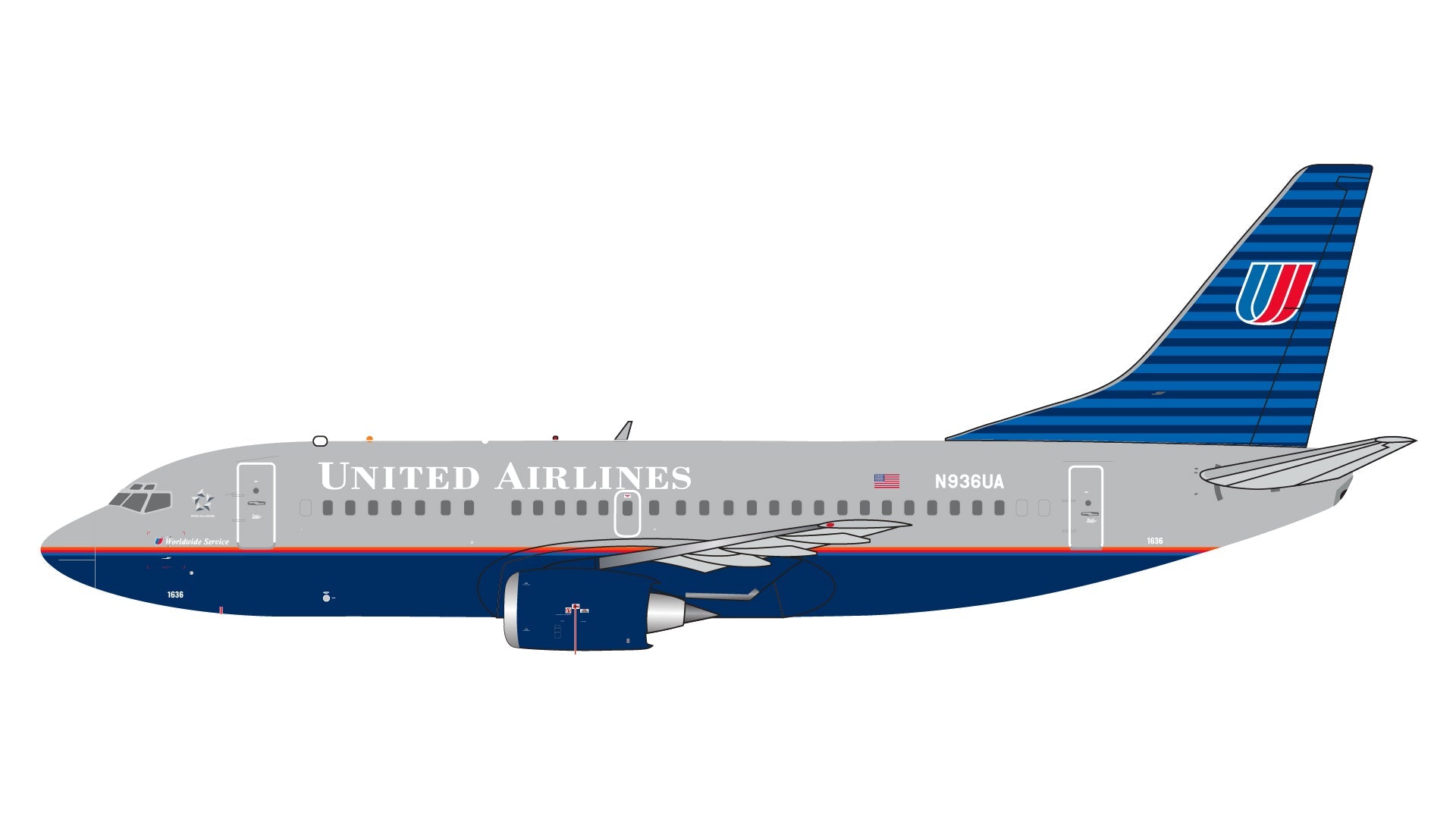 Pre - Order Gemini Jets GJUAL2348 1:400 United Airlines B737 - 500 N936UA (battleship livery)