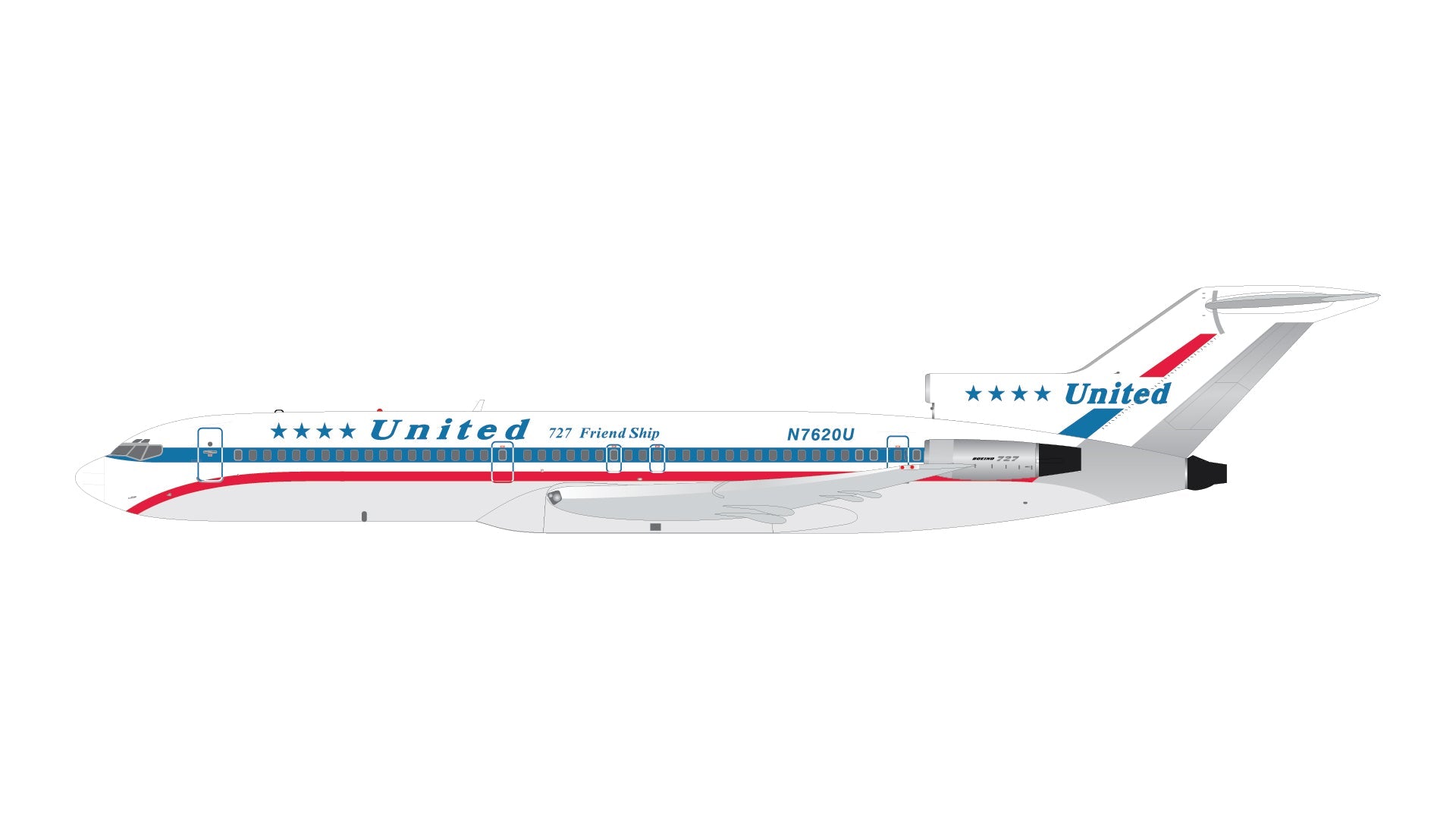 Gemini Jets GJUAL2352 United Airlines B727-200 N7620U (stars