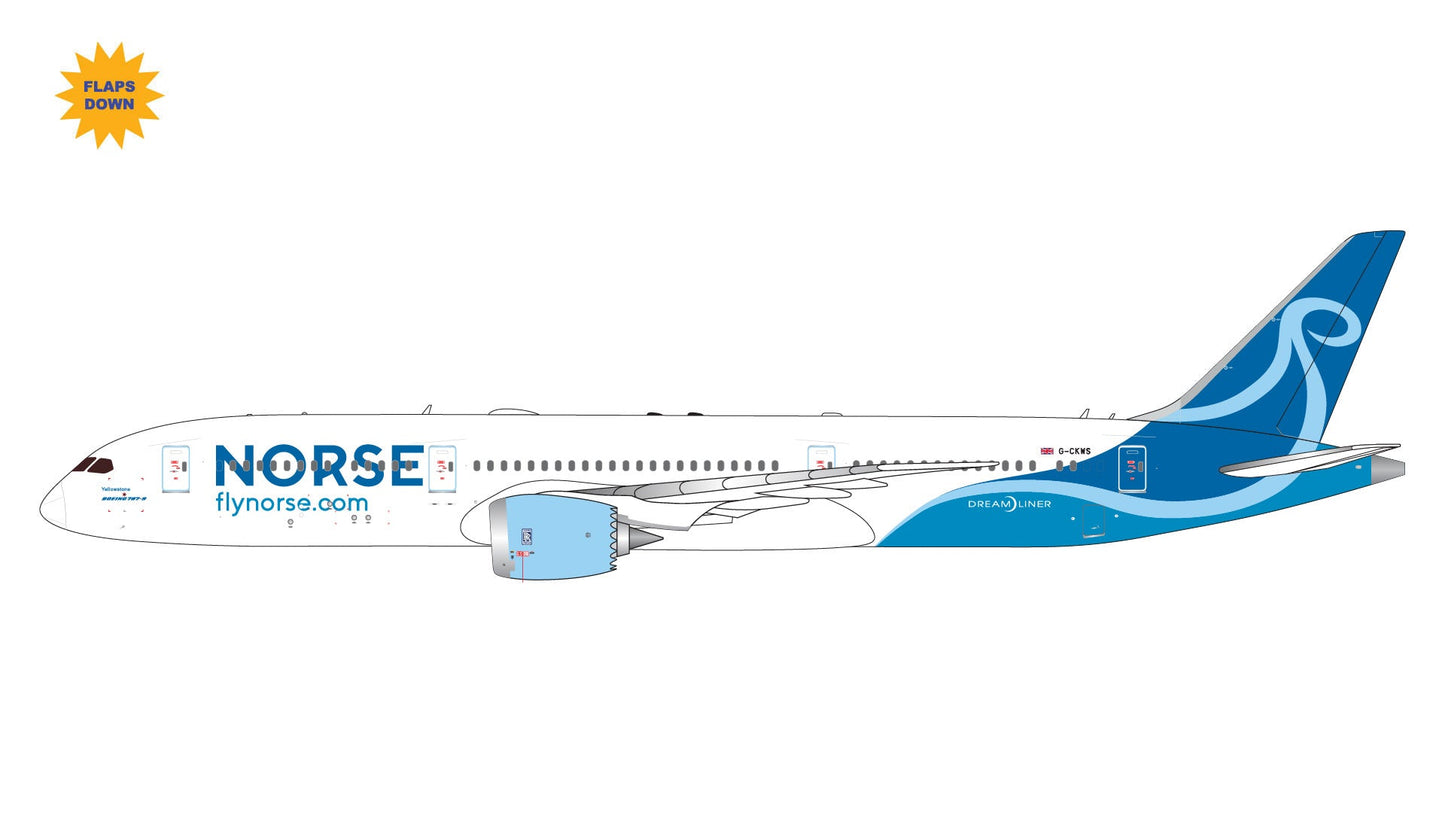 Pre - Order Gemini Jets GJUBT2373F 1:400 Norse Atlantic Airways UK B787 - 9 G - CKWS (flaps down)