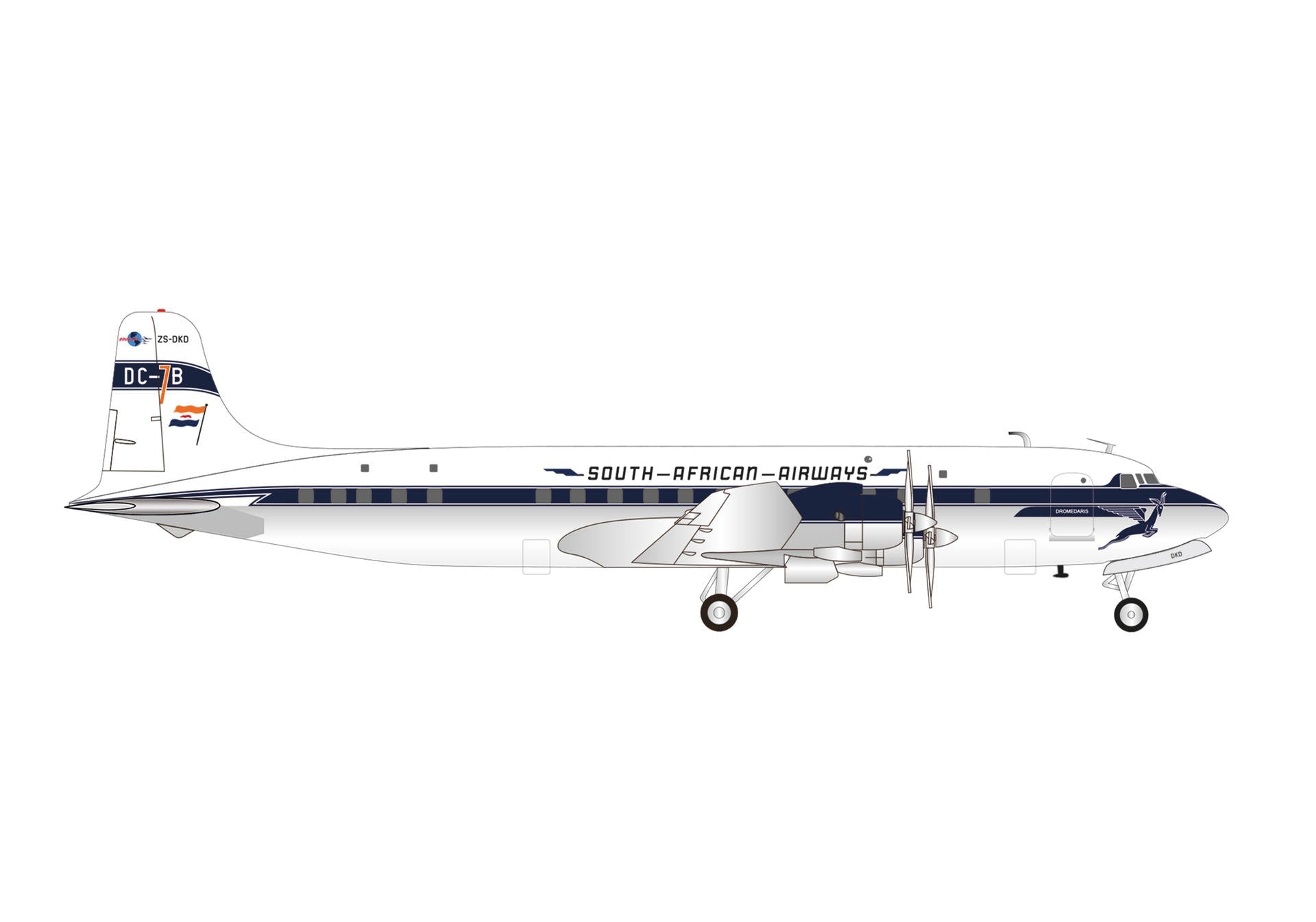 Pre - Order Herpa 574006 1:200 Douglas DC - 7B South African Airways Douglas ZS - DKD "Dromedaris"