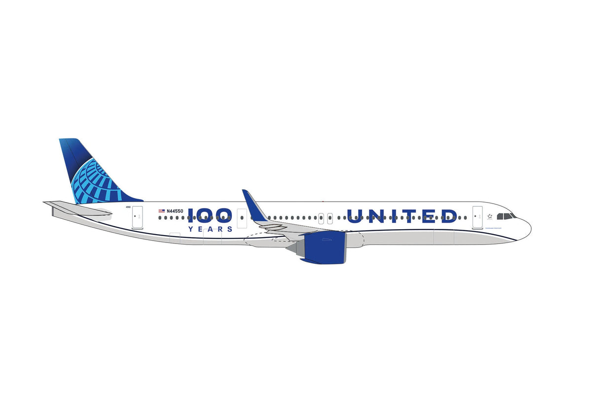 Pre-Order Herpa Wings 539388 1:500 United Airlines Airbus A321neo "100 Years"