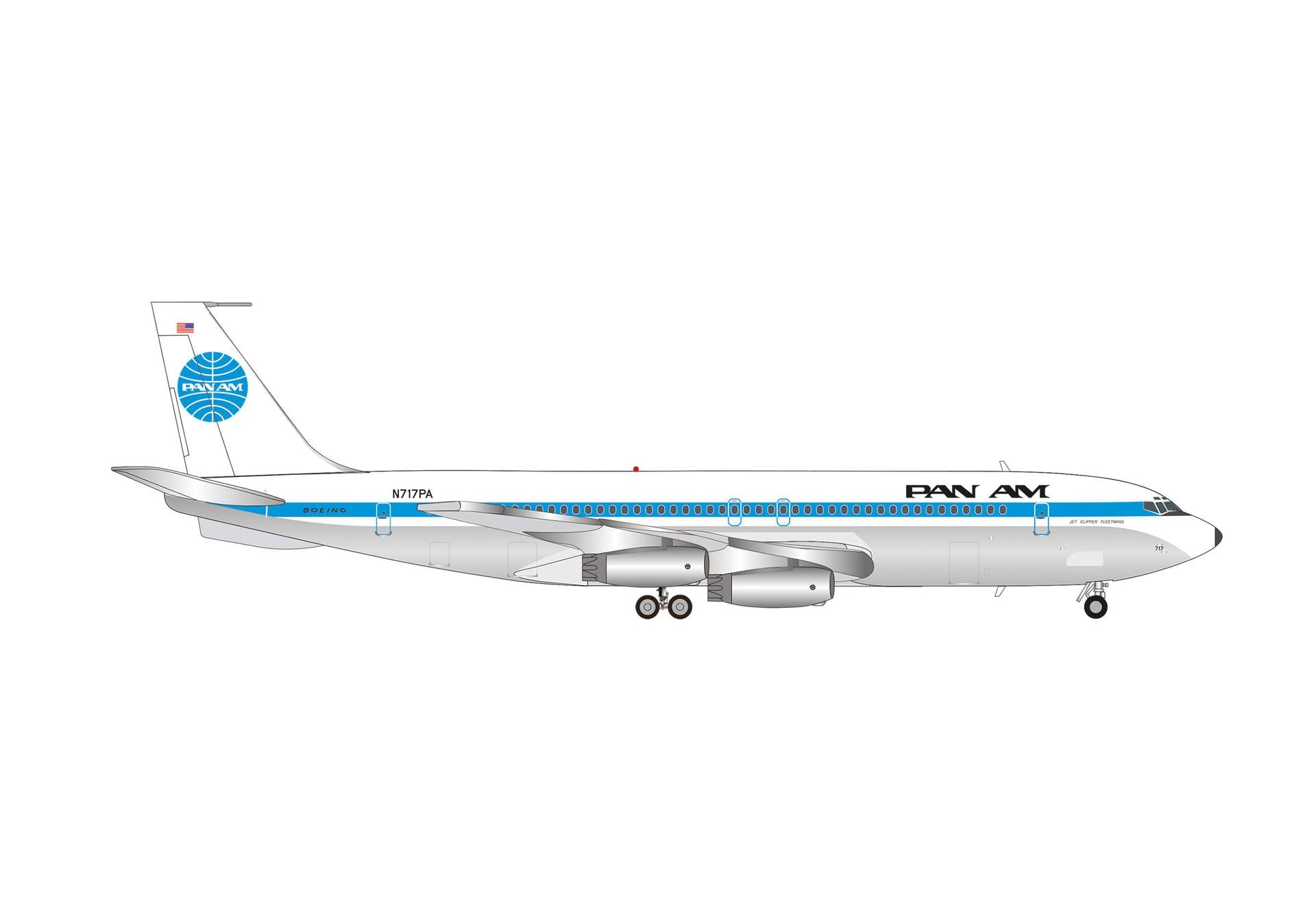 Pre - Order Herpa Wings 573696 1:200 Pan Am Boeing 707 - 320 N717PA "Jet Clipper Fleetwing"