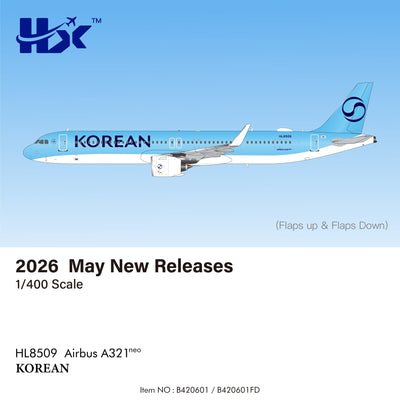 Pre - Order HX Models B420601FD 1:400 KOREAN A321 HL8509 "Flaps Down" New Livery