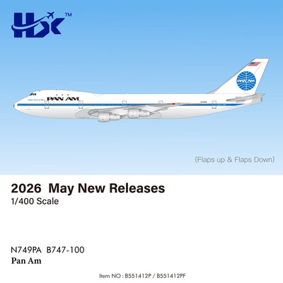 Pre - Order HX Models B551412P 1:400 Pan Am B747 - 100 "Clipper Dashing Wave" N749PA