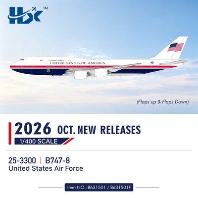 Pre-Order HX Models B631501F 1:400 U.S. Air Force B747-8 25-3300 "Flaps Down"