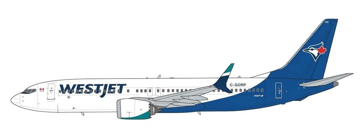 Pre-Order JC Wings SA4131 1:400 Westjet Boeing 737 MAX 8 "Toronto Blue Jays" Reg: C-GORP