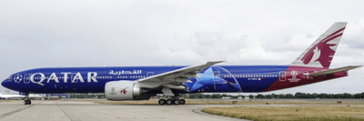 Pre - Order JC Wings XX20819A 1:200 Qatar Airways Boeing 777 - 300ER "UEFA Champions League" Reg: A7 - BED "Flaps Down"