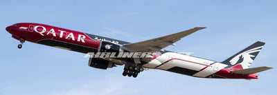 Pre - Order JC Wings XX20874A 1:200 Qatar Airways Boeing 777 - 300ER "Formula 1" Reg: A7 - BEG "Flaps Down"