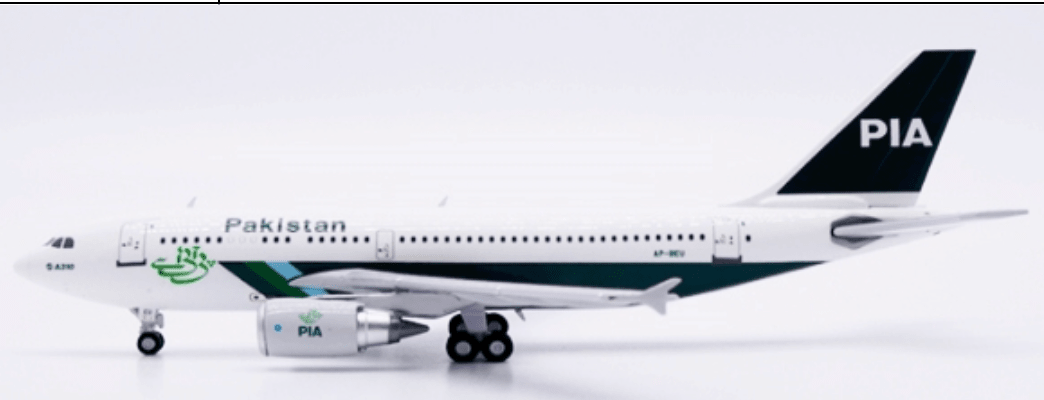 Pre - Order JC Wings XX40447 1:400 PIA Pakistan International Airlines Airbus A310 - 300 Reg: AP - BEU