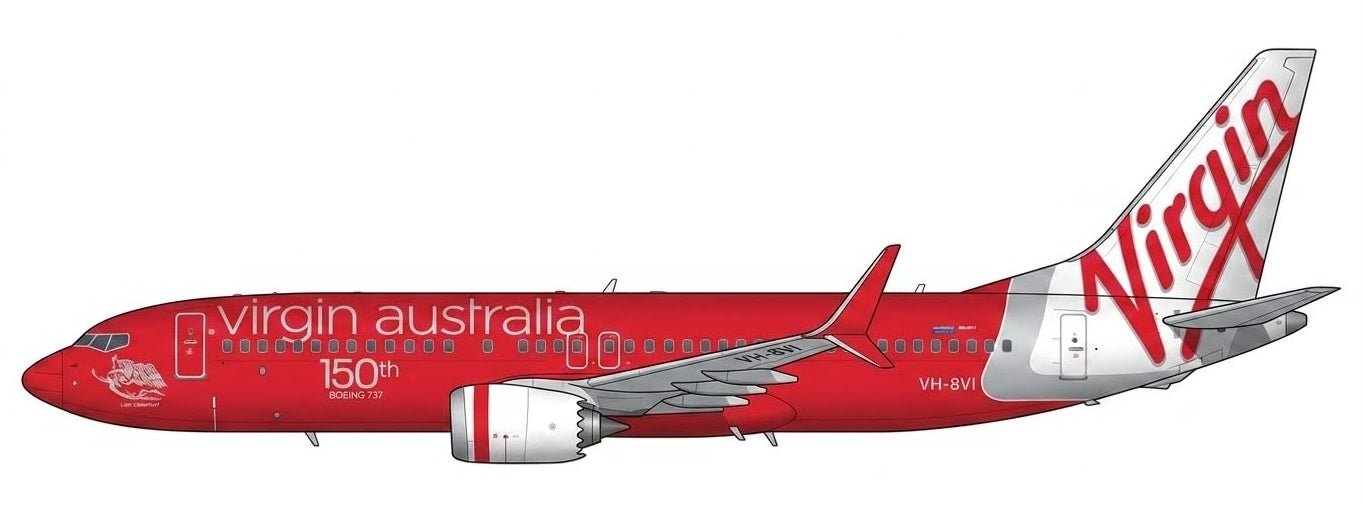 Pre-Order JC Wings XX40899 1:400 Virgin Australia Boeing 737 MAX 8 "150th Boeing 737" Reg: VH-8VI