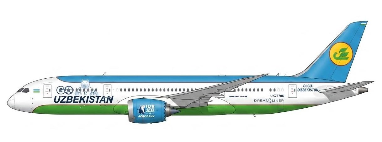 Pre-Order JC Wings XX40902 1:400 Uzbekistan Airways Boeing 787-8 Dreamliner "Go Uzbekistan" Reg: UK78706