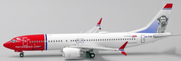 JC Wings – Boeing 737-MAX8 Norwegian « Tom Crean » EI-FYB – Échelle 1/400 – Maquette Métal Moulé Prête à Exposer – Dès 14 Ans
