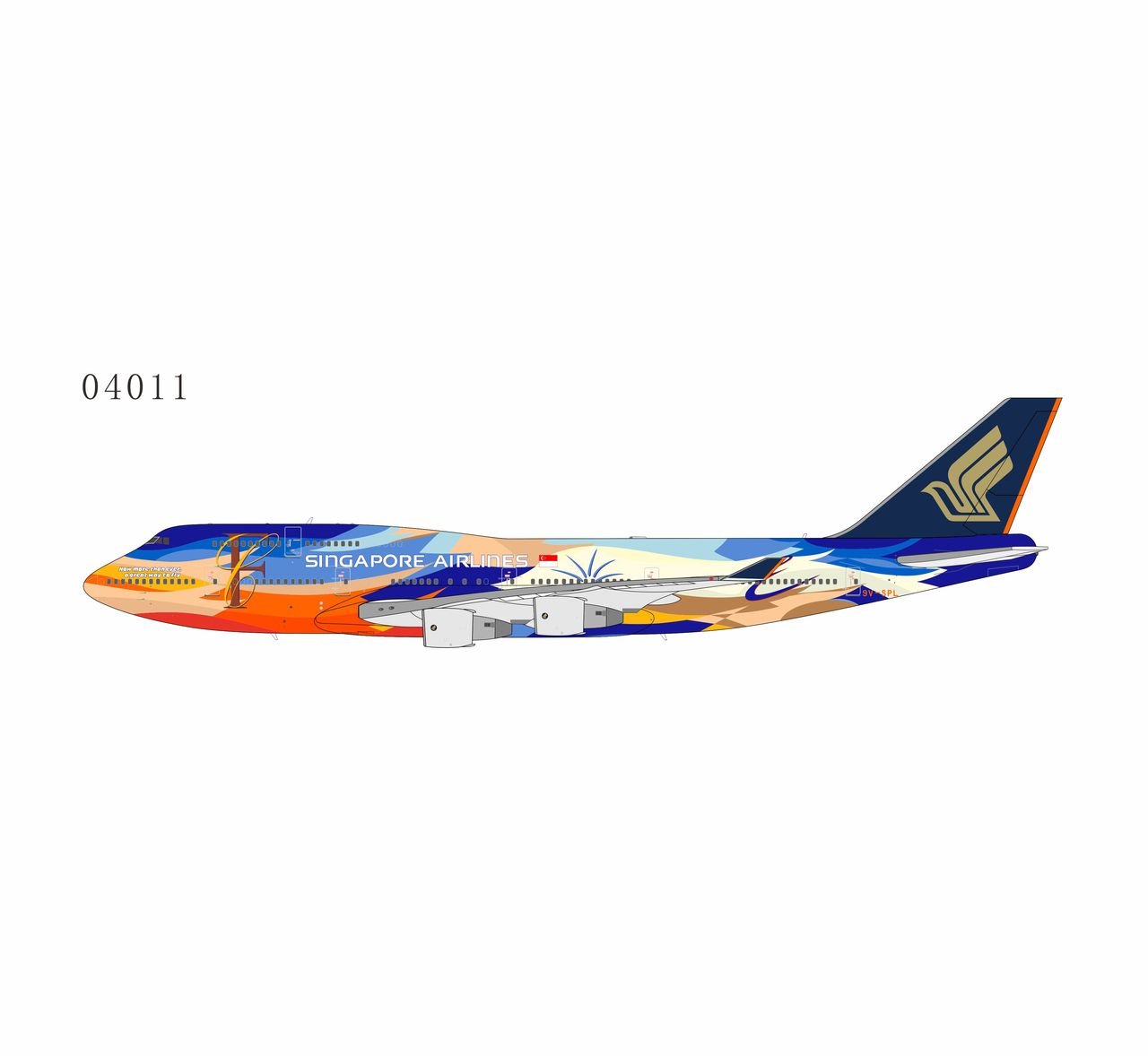 Pre - Order NG Models 04011 1:400 Singapore Airlines 747 - 400 9V - SPL (Tropical livery)