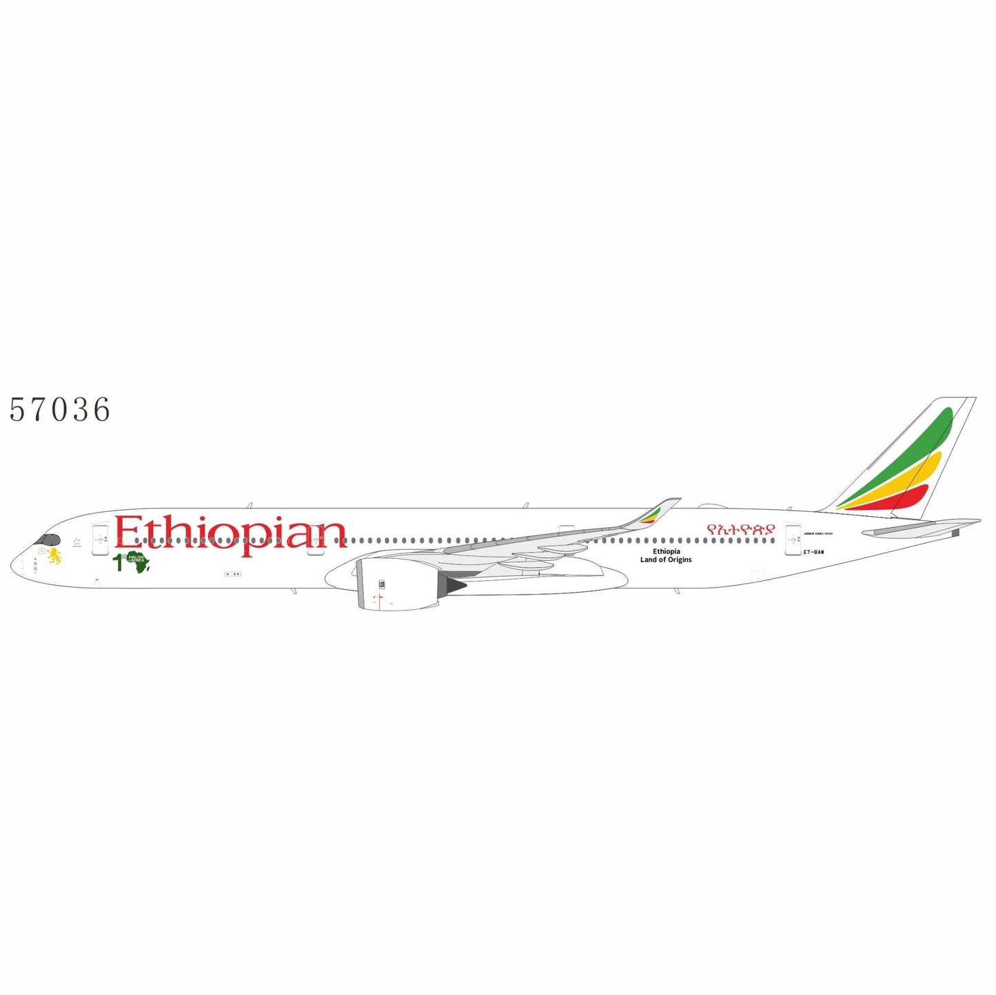 Pre-Order NG Models 57036 1:400 Ethiopian Airlines A350-1000 ET-BAW ("1st A350-1000 in Africa" sticker)