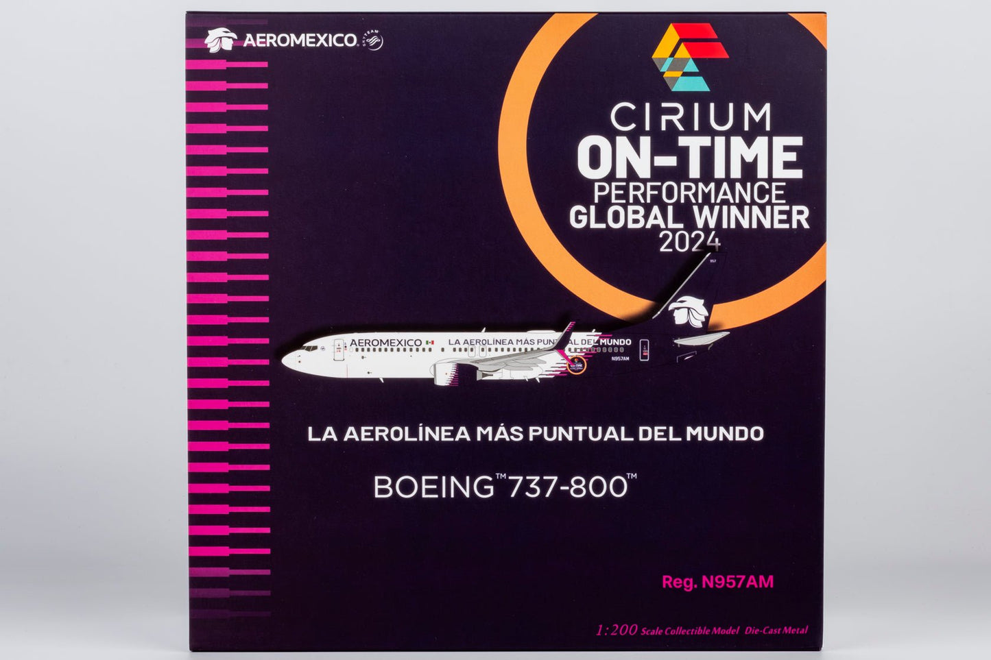 Pre-Order NG Models 8067 1:200 Aeromexico 737-800/w N957AM new paint with scimitar winglets; "La Aerolínea Más Puntual Del Mundo" titles