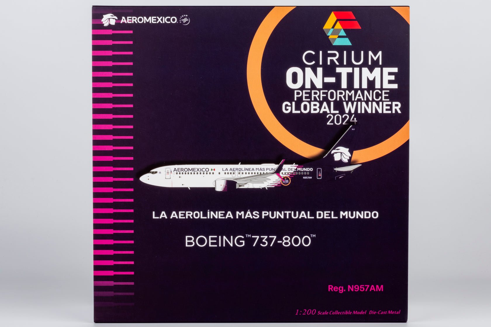 Pre-Order NG Models 8067 1:200 Aeromexico 737-800/w N957AM new paint with scimitar winglets; "La Aerolínea Más Puntual Del Mundo" titles