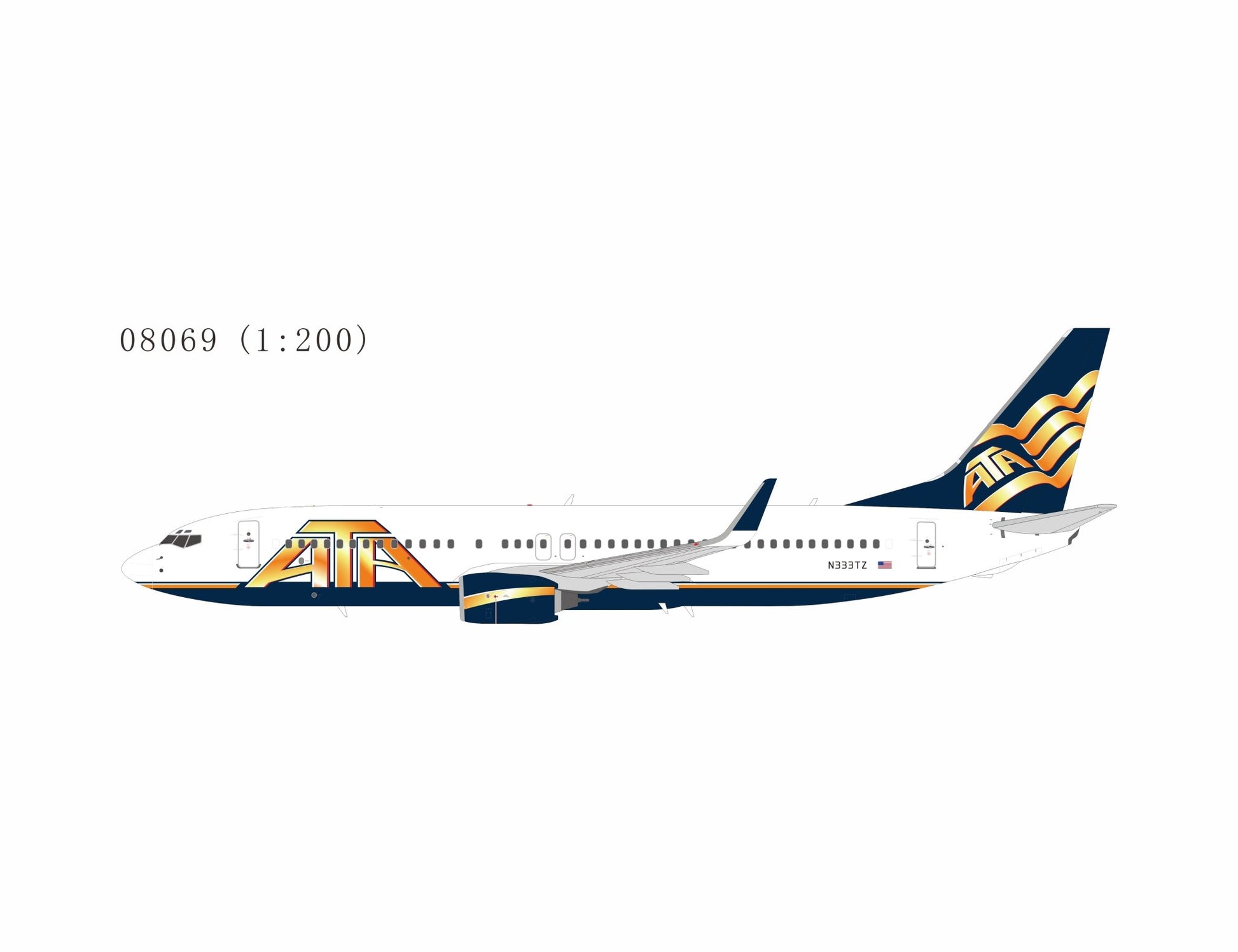Pre-Order NG Models 8069 1:200 American Trans Air - ATA Airlines 737-800/w N333TZ