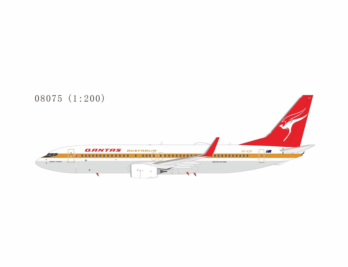 Pre-Order NG Models 8075 1:200 Qantas Airways 737-800/w VH-XZP retro 'Ochre' c/s, named 'James Strong
