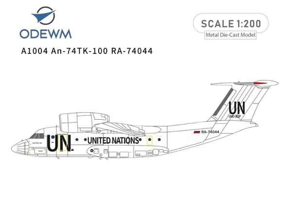 Pre - Order ODEWM Models A1004 1:200 United Nations Antonov An - 74TK - 100 RA - 74044